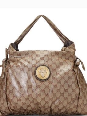 Gucci Brown Monogram Shoulder Bag with Gold Medallion